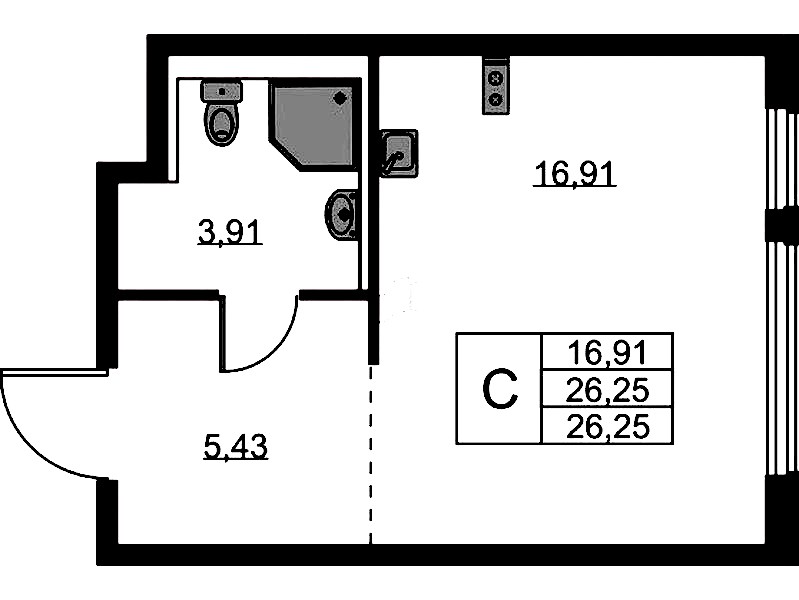 Квартира студия 26.25 м², 1/11 эт., ЖК «Новое Колпино»